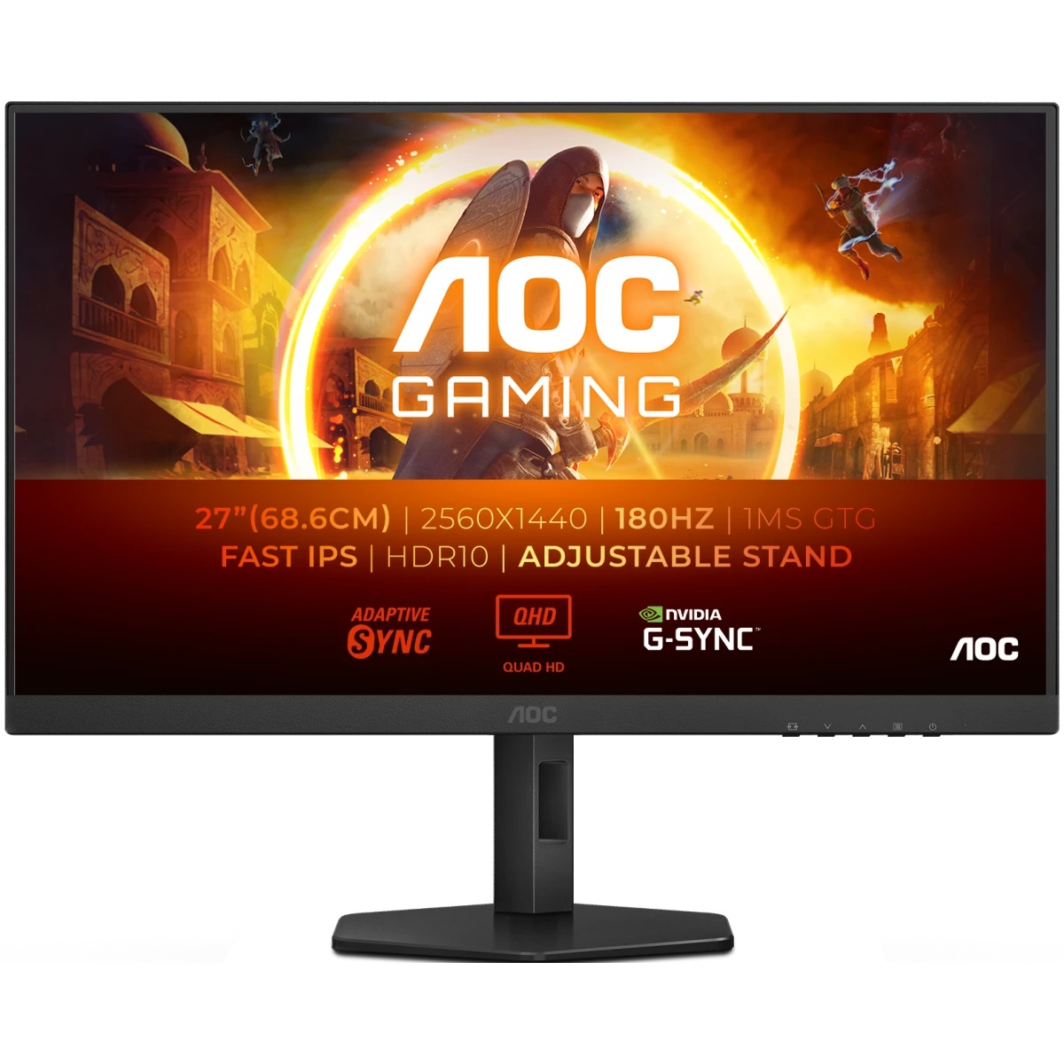 Монитор 27" AOC Q27G4XF Fast IPS 2560x1440, 180 Гц, 0.5 мс, 16:9, 300 кд/м², HDMI 2.0, DP 1.4, 3.5 J