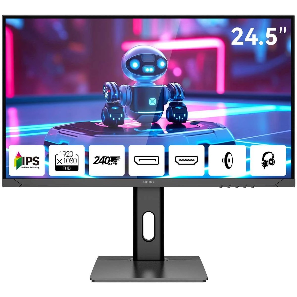 Монитор 24.5" Aiwa MD2510 IPS 1920x1080, 240 Гц, 1 мс, 16:9, 350 кд/м², 2xHDMI 2.0, 2xDP 1.2, 3.5 Ja