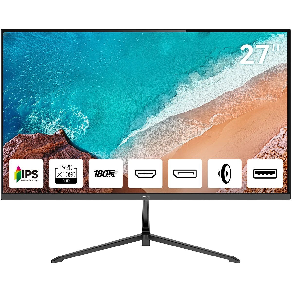Монитор 27" AIWA MD2712 Black (IPS, 1920x1080, HDMI+HDMI+DP, 1 ms, 178°/178°, 300 cd/m, 1000:1, 180H
