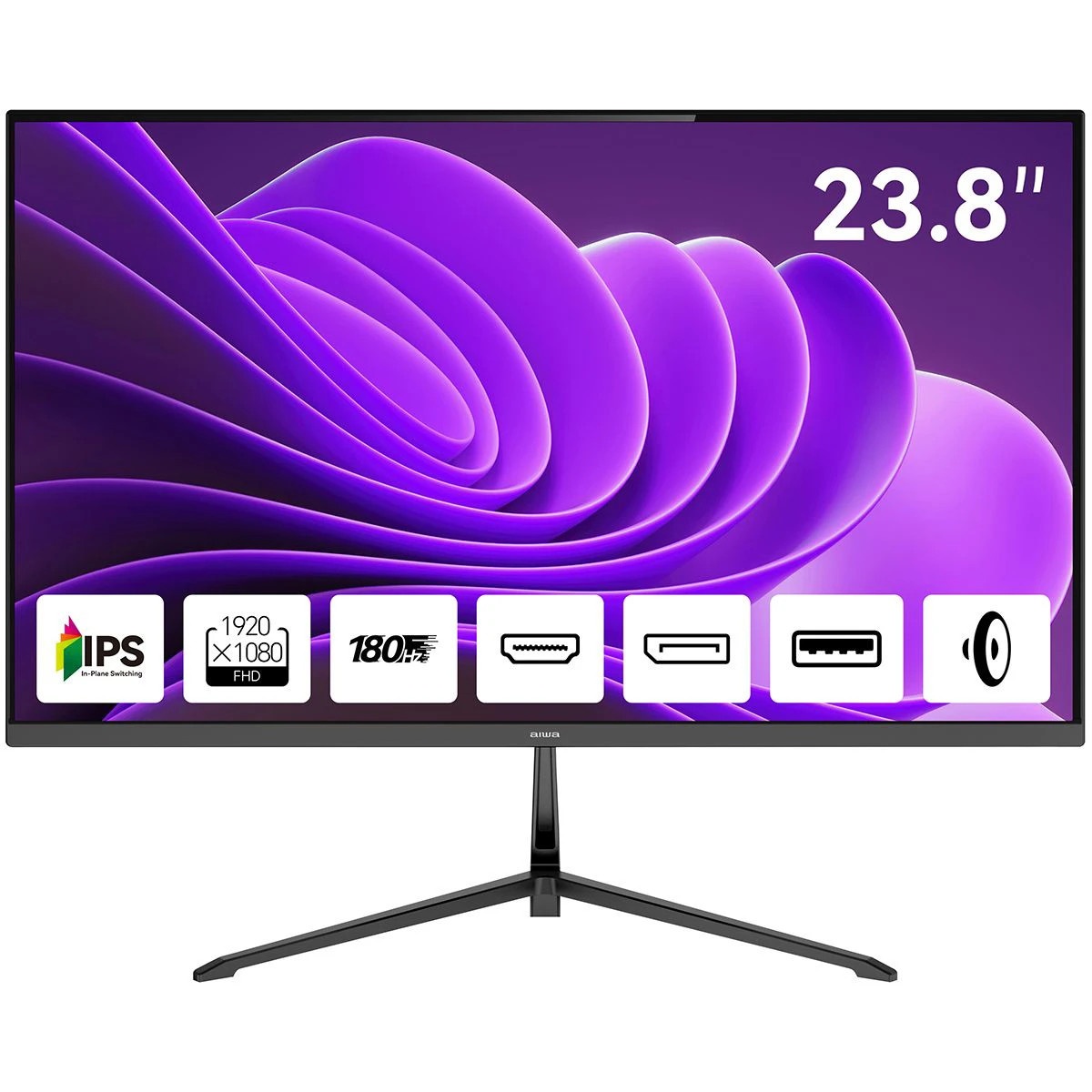 Монитор 23.8" Aiwa MD2410 IPS 1920x1080, 180 Гц, 1 мс, 16:9, 300 кд/м², 2xHDMI 2.0, DP, 3.5 Jack, ди