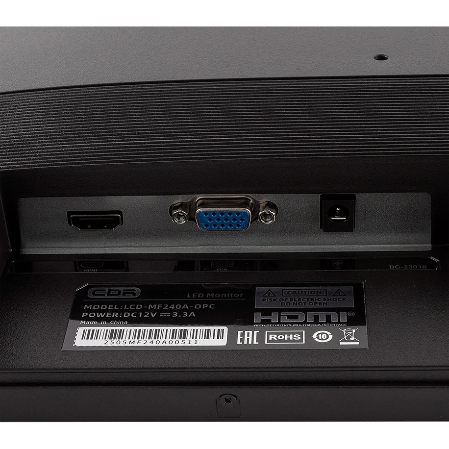 CBR LCD Монитор 23.8" ME-2408, VA, FHD 1920x1080, 100Гц, 1*HDMI/1*VGA, внешний БП, черный, кабель HDMI 1.5м в комплекте, VESA крепление для миниПК LCD-ME2408-OPC