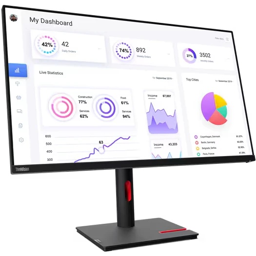 Монитор Lenovo 31.5" T32p-30, 16:9, IPS, UHD, 4ms, 350cd, 60Hz, HDMI, DP, USB, USB-C, LAN, HAS