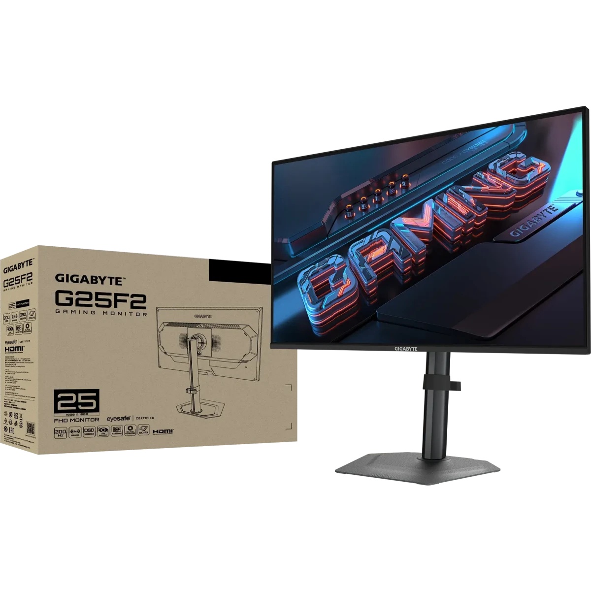 Монитор 24.5" Gigabyte G25F2 EK  Black  (IPS, 200hz, 300cd, 1mc,1000:1,  FHD (1920×1080), HAS, 2хHDMI 2.0, DisplayPort 1.4, 1хAudio Out, Speaker 2х2 Вт)