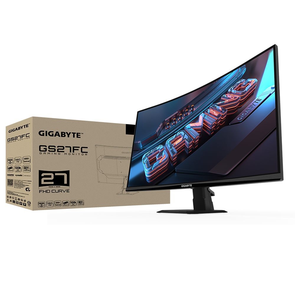 Монитор 27" Gigabyte GS27FC EK Black (VA LED 16:9 HDMI-2.0,DP-1.4 полуматовая 3000:1 250cd 178гр/178гр 1920x1080 180Hz FreeSync Premium )