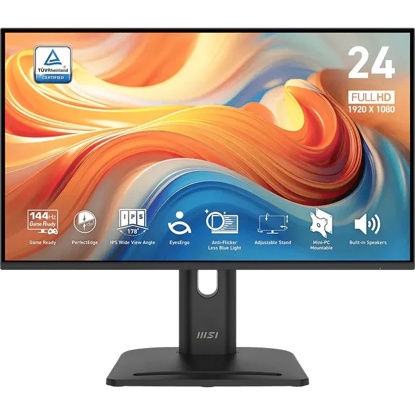 Мониторы MSI PRO MP245PG E14 23.8" 16:9 FHD(1920x1080) IPS Flat,1ms(MPRT),1300:1,100M:1,300nits,HDMI 1.4,DP 1.2,VGA(D-Sub),Speaker,Tilt,Swivel,Height,Pivot,VESA,100Hz,Black,1y war-ty