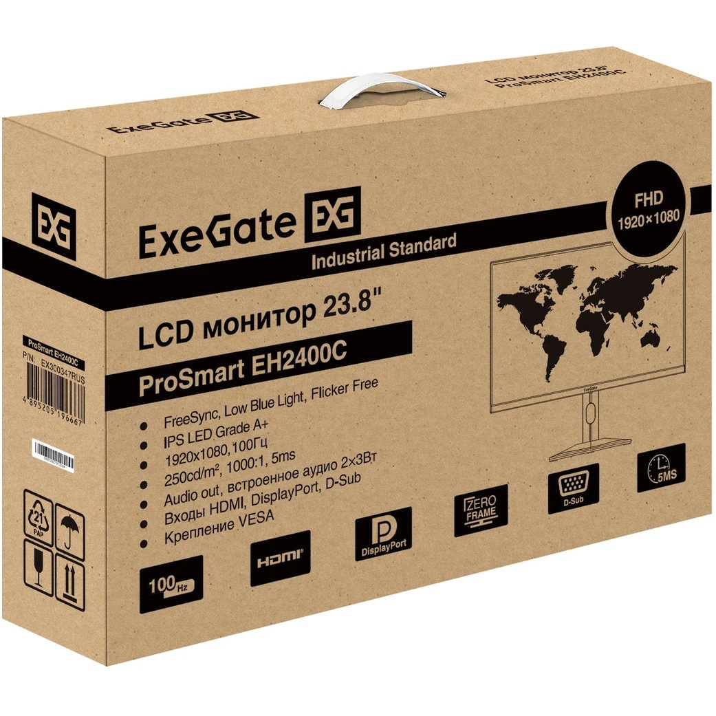 Монитор с аудио 23.8" 100 Гц ExeGate ProSmart EH2400C (IPS LED Grade A+, FHD, 1920x1080@100Гц, 16:9,