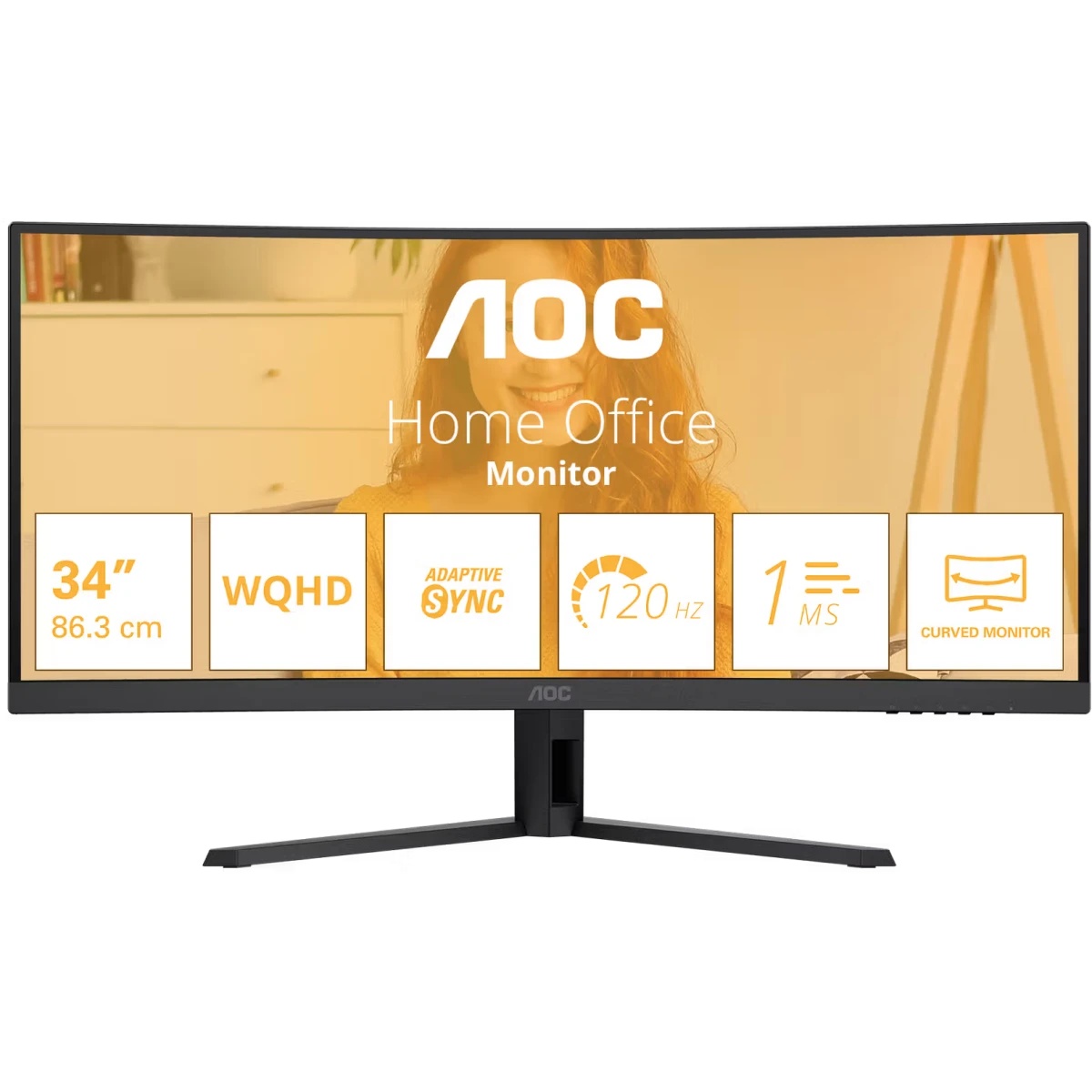 Монитор AOC 34" CU34B3E 1500R, 21:9, UWQHD, 1/4ms, 300cd, 120Hz, HDMI, DP