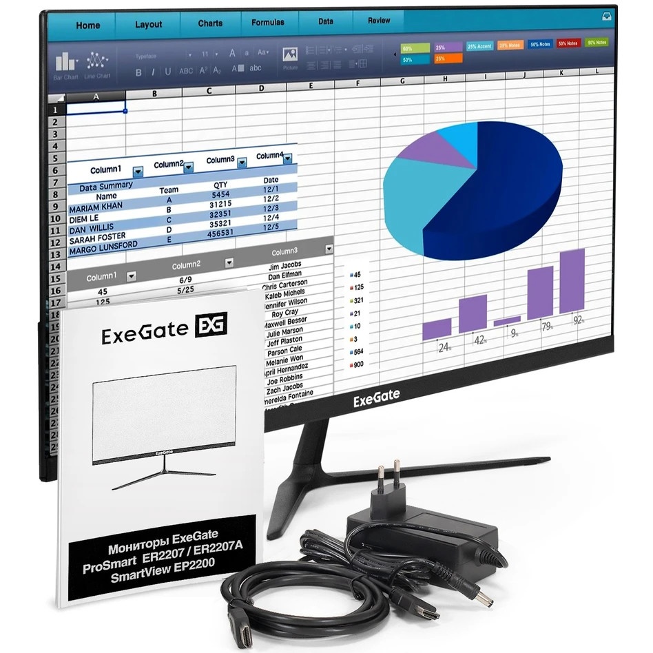 Монитор 21.5" 100 Гц ExeGate ProSmart ER2207 (VA LED Grade A+, FHD, 1920x1080@100Гц, 16:9, 250cd/m2,