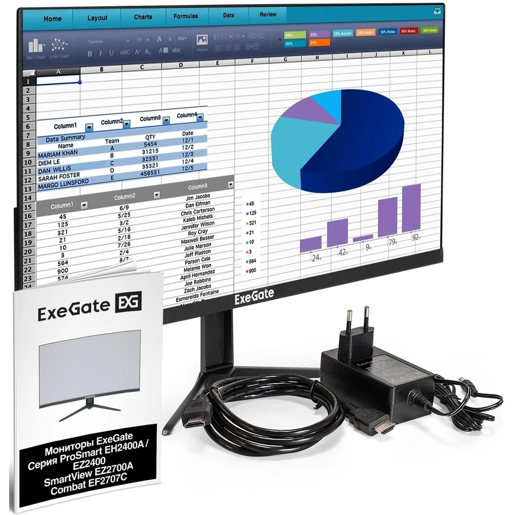 Монитор с аудио 23.8" 100 Гц ExeGate ProSmart EH2400A (VA LED Grade A+, FHD, 1920x1080@100Гц, 16:9,