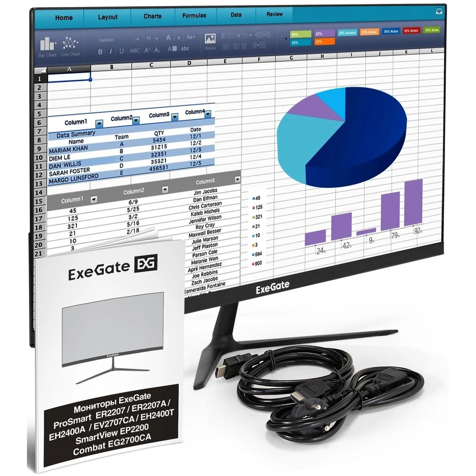 Монитор 23.8" ExeGate ProSmart EH2400T (VA LED Grade A+, FHD, 1920x1080@100Гц, 16:9, 250cd/m2, 3000: