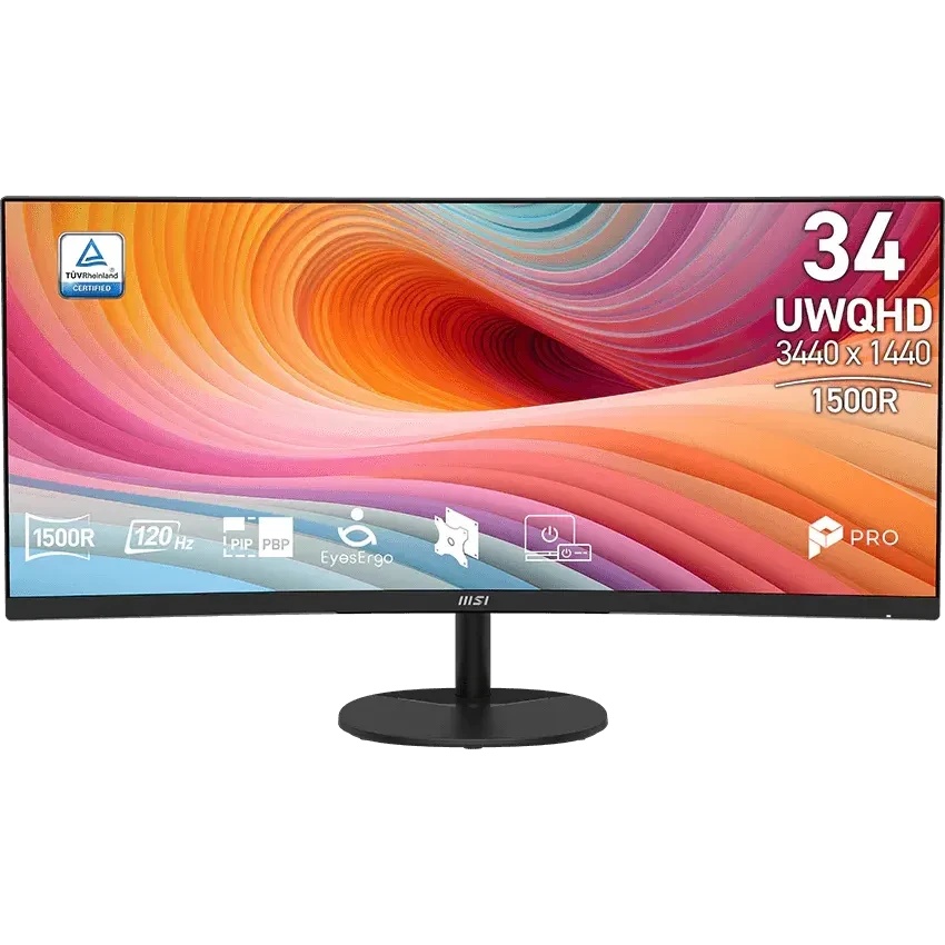Монитор MSI 34" PRO MP341CQ E12 1500R, 21:9, VA, UWQHD, 1/4ms, 300cd, 120Hz, HDMI, DP, SPK