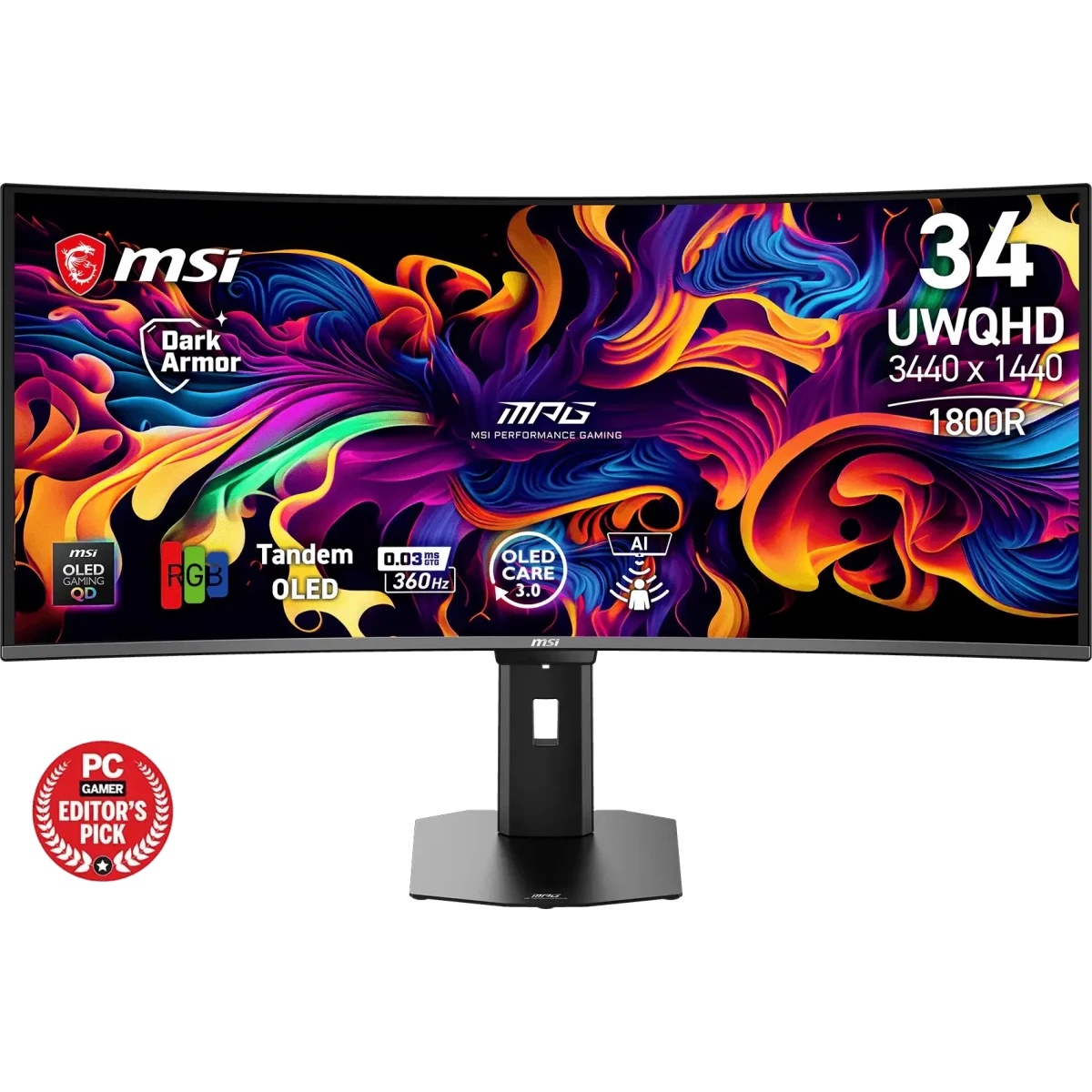 Монитор MSI 34" MPG 341CQR QD-OLED X36 1800R, 21:9, QD-OLED, UWQHD, 0,03ms, 300cd, 360Hz, HDMI, DP,