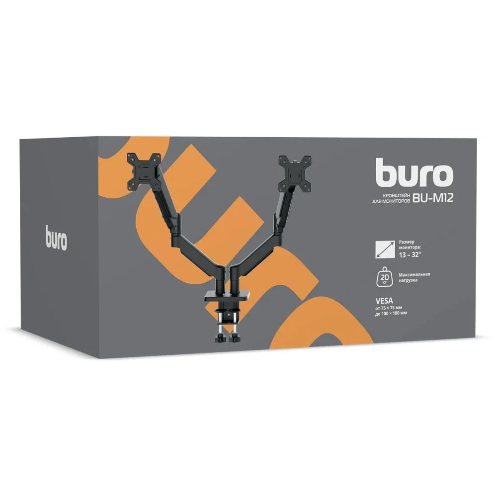 Кронштейн для мониторов ЖК Buro BU-M12 черный 17"-32" макс.10кг крепление к столешнице поворот и нак