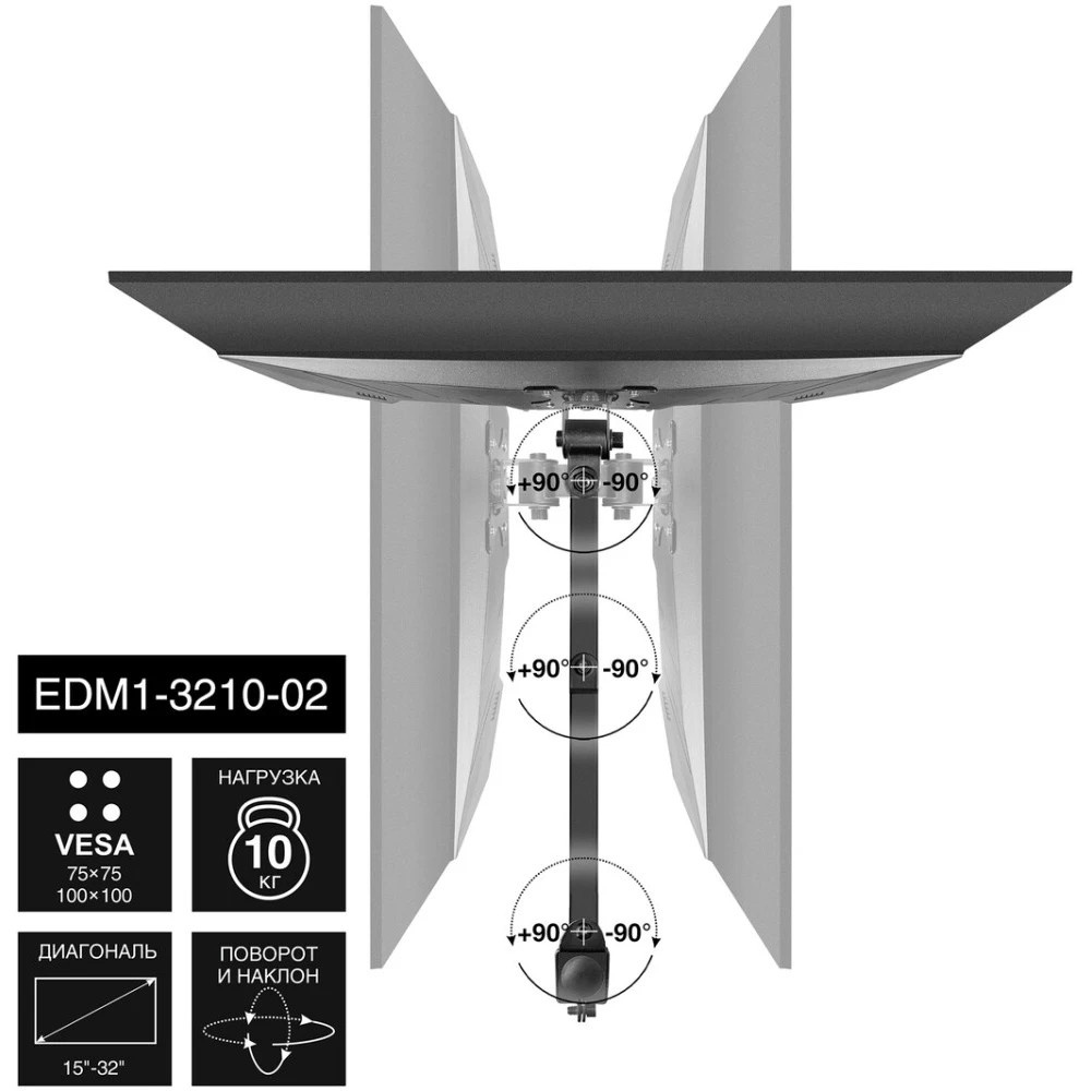 Настольное крепление ExeGate EDM1-3210-02 (кронштейн для одного монитора 15"-32", VESA 75х75, 100х10