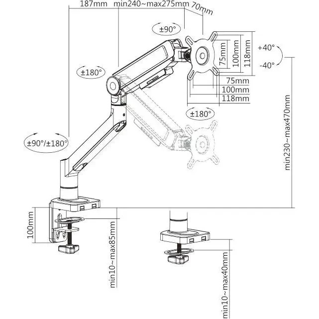 Кронштейн для мониторов Ultramounts UM732BR коричневый 17"-32" макс.8кг настольный поворот и наклон