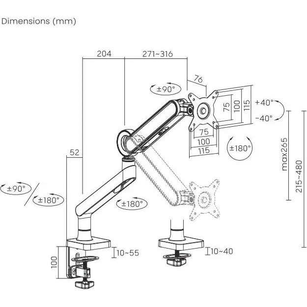 Кронштейн для мониторов Ultramounts UM719W белый 17"-35" макс.10.5кг крепление к столешнице поворот