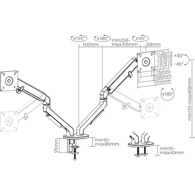 Кронштейн для мониторов Ultramounts UM735BL черный/серый 17"-27" макс.7кг крепление к столешнице пов