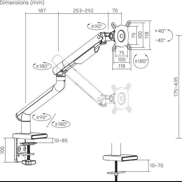 Кронштейн для мониторов Ultramounts UM713W белый 17"-32" макс.9кг крепление к столешнице поворот и н