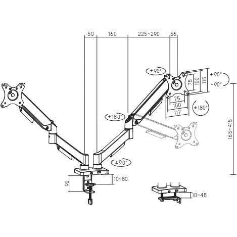 Кронштейн для мониторов Ultramounts UM740 черный 17"-32" макс.9кг крепление к столешнице поворот и н
