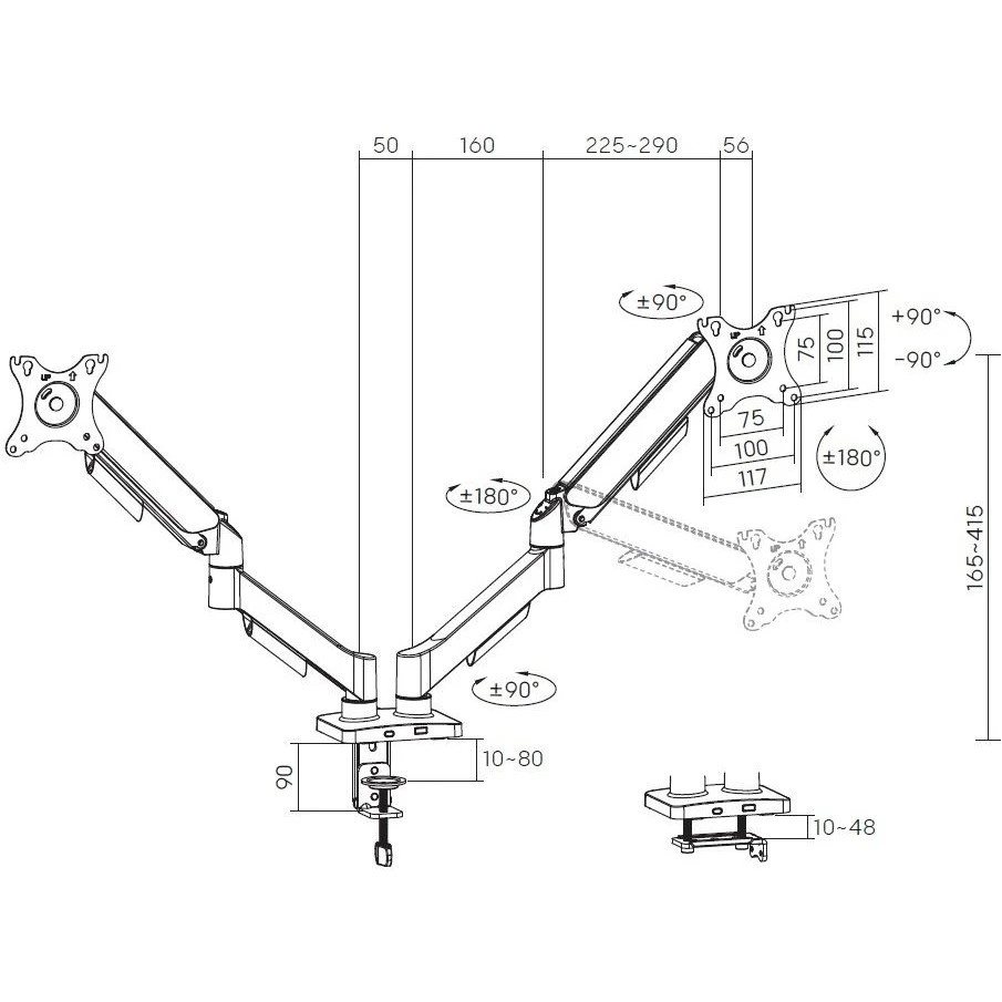 Кронштейн для мониторов Cactus CS-VM-MD-72-BK черный/белый 17"-32" макс.9кг настольный поворот и нак