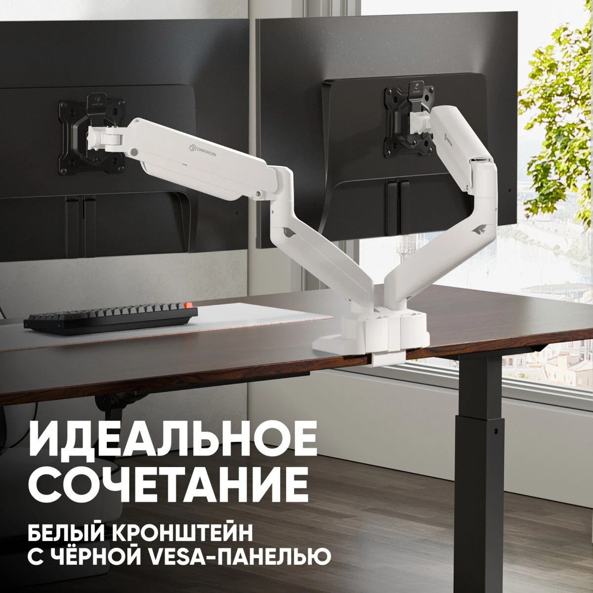 Кронштейн для мониторов Onkron G160 BW черный/белый 13"-32" макс.10кг настольный поворот и наклон ве