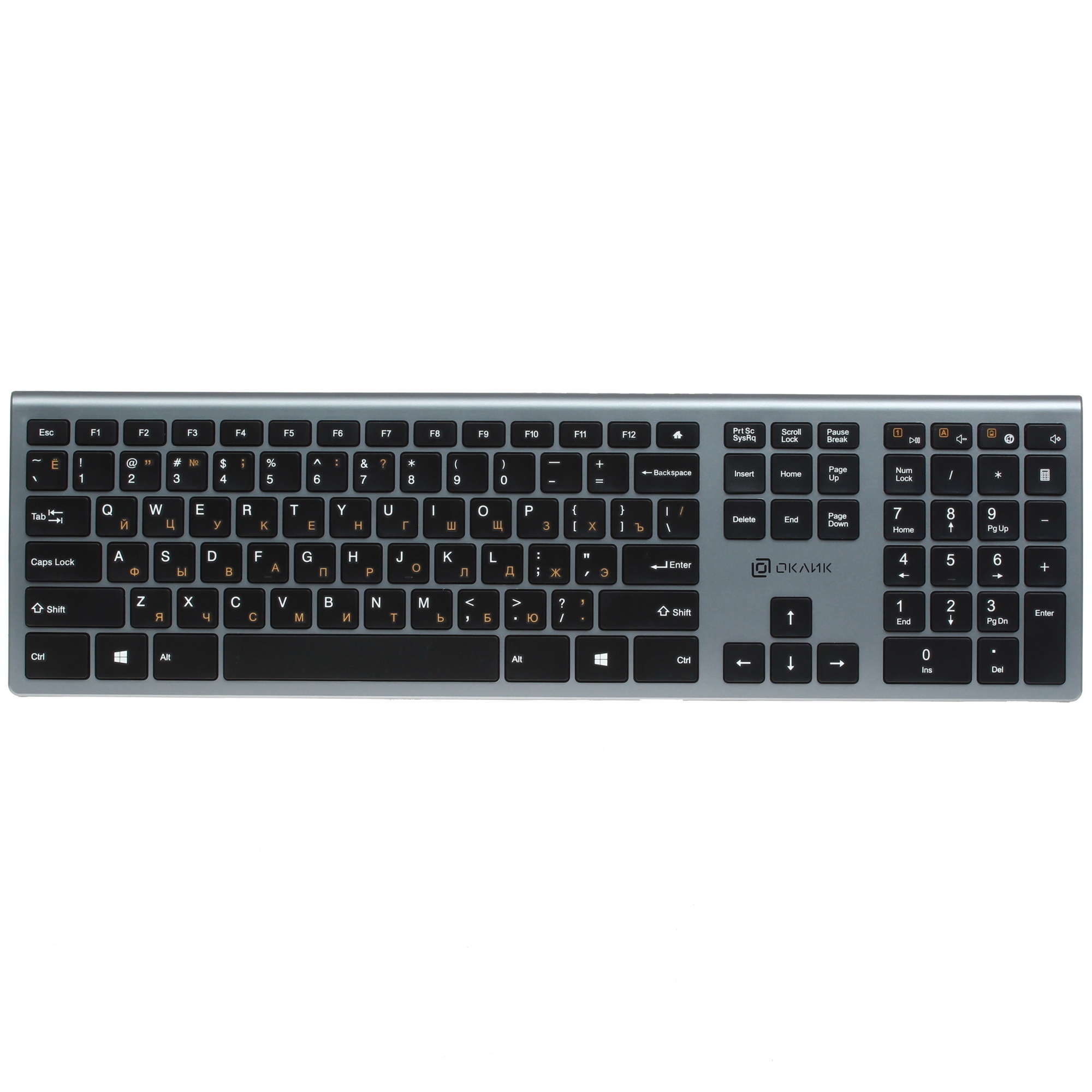 Клавиатура Oklick 890S серый USB беспроводная slim