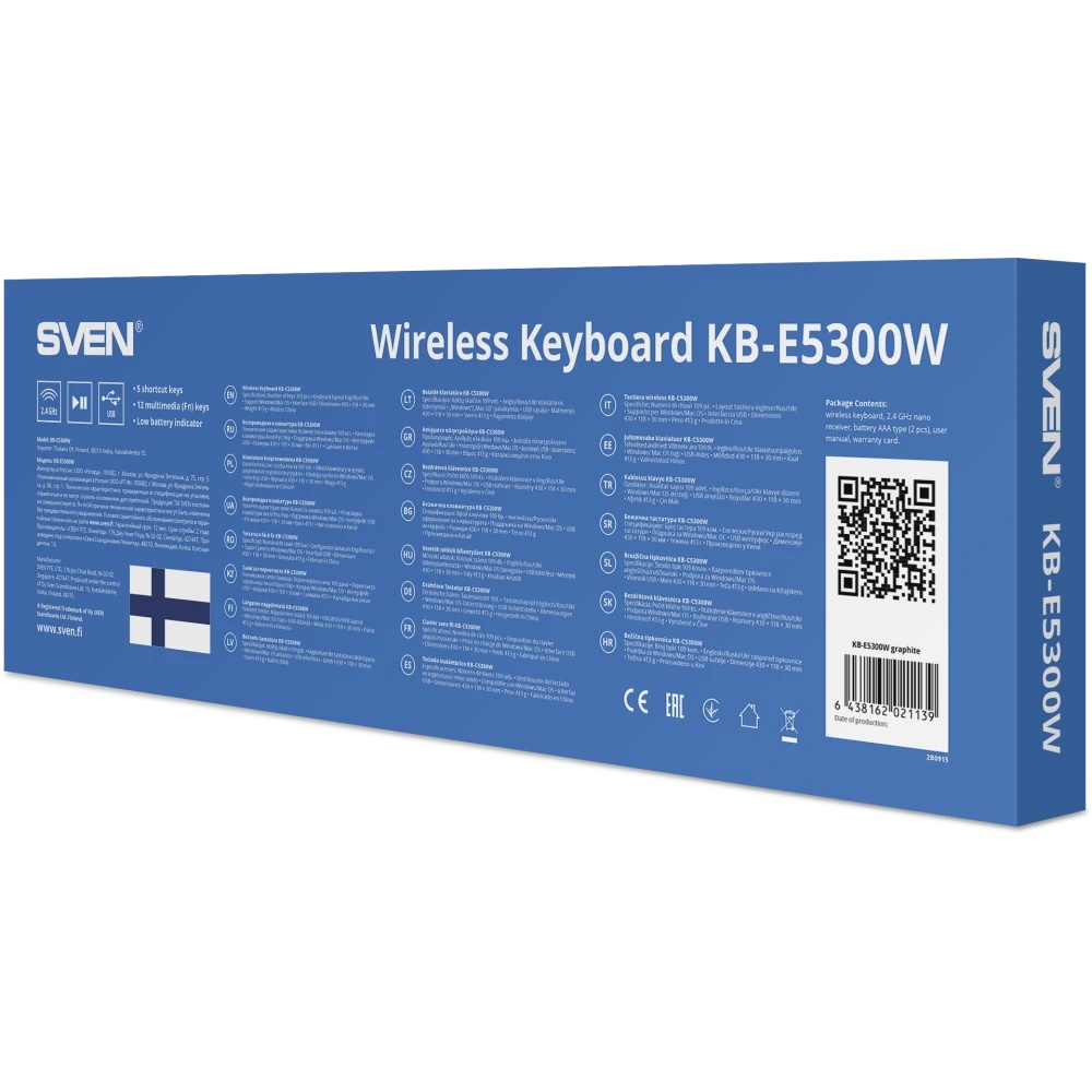 Клавиатура SVEN KB-E5300W беспроводная USB чёрный