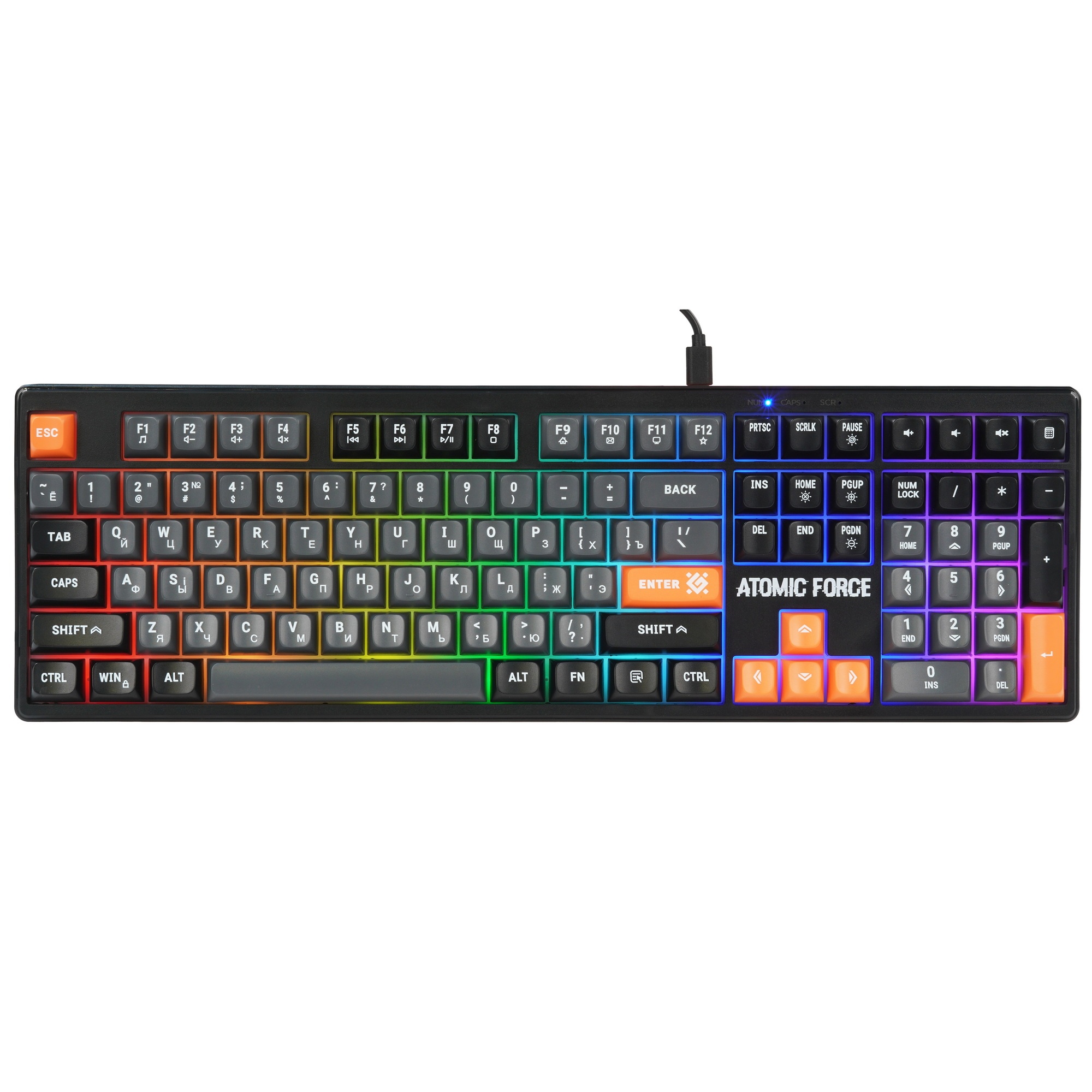 Игровая клавиатура проводная Defender Atomic Force GK-005 RU,чер/сер,108кн+FN,радуж,1.5м