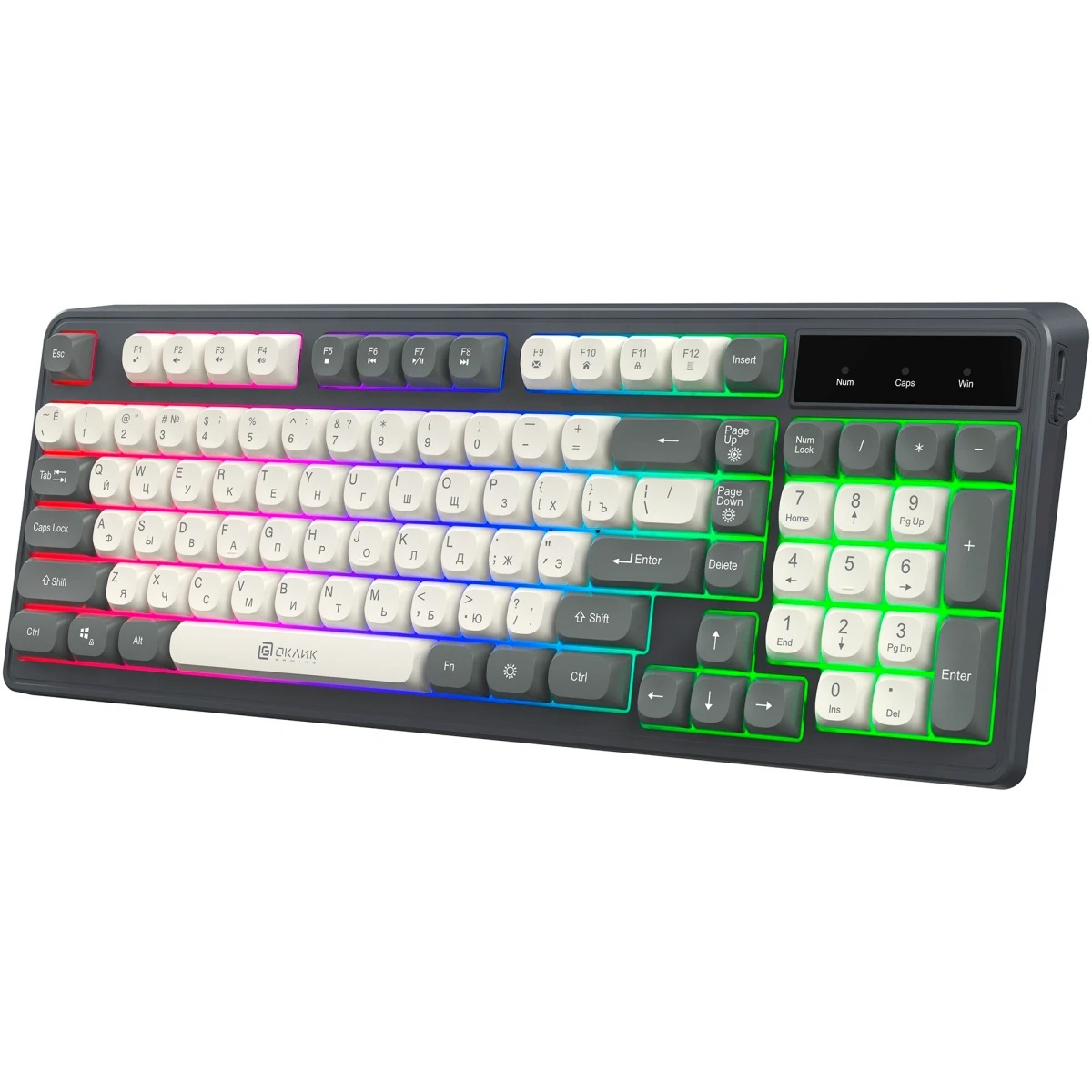 Клавиатура Оклик 731G серый/белый USB for gamer LED