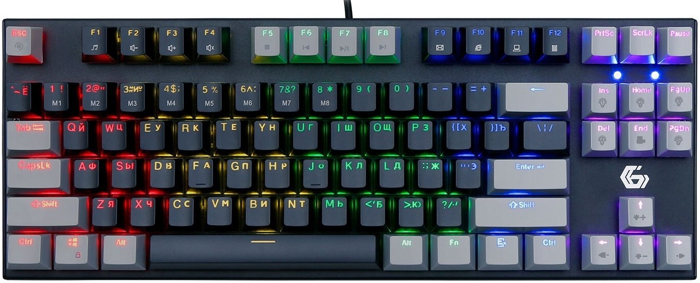 Проводная механическая клавиатура Gembird KB-G600-1, 87кл, Rainbow, коричн.свитчи, 1.8м, черная