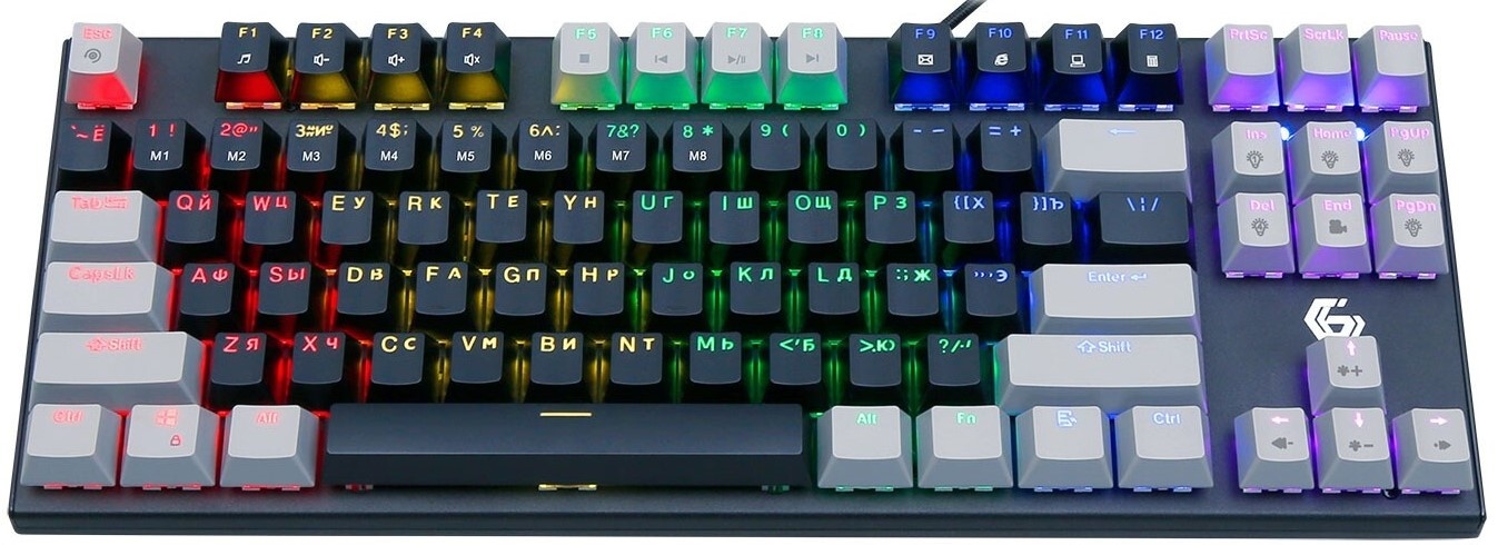 Проводная механическая клавиатура Gembird KB-G600-1, 87кл, Rainbow, коричн.свитчи, 1.8м, черная