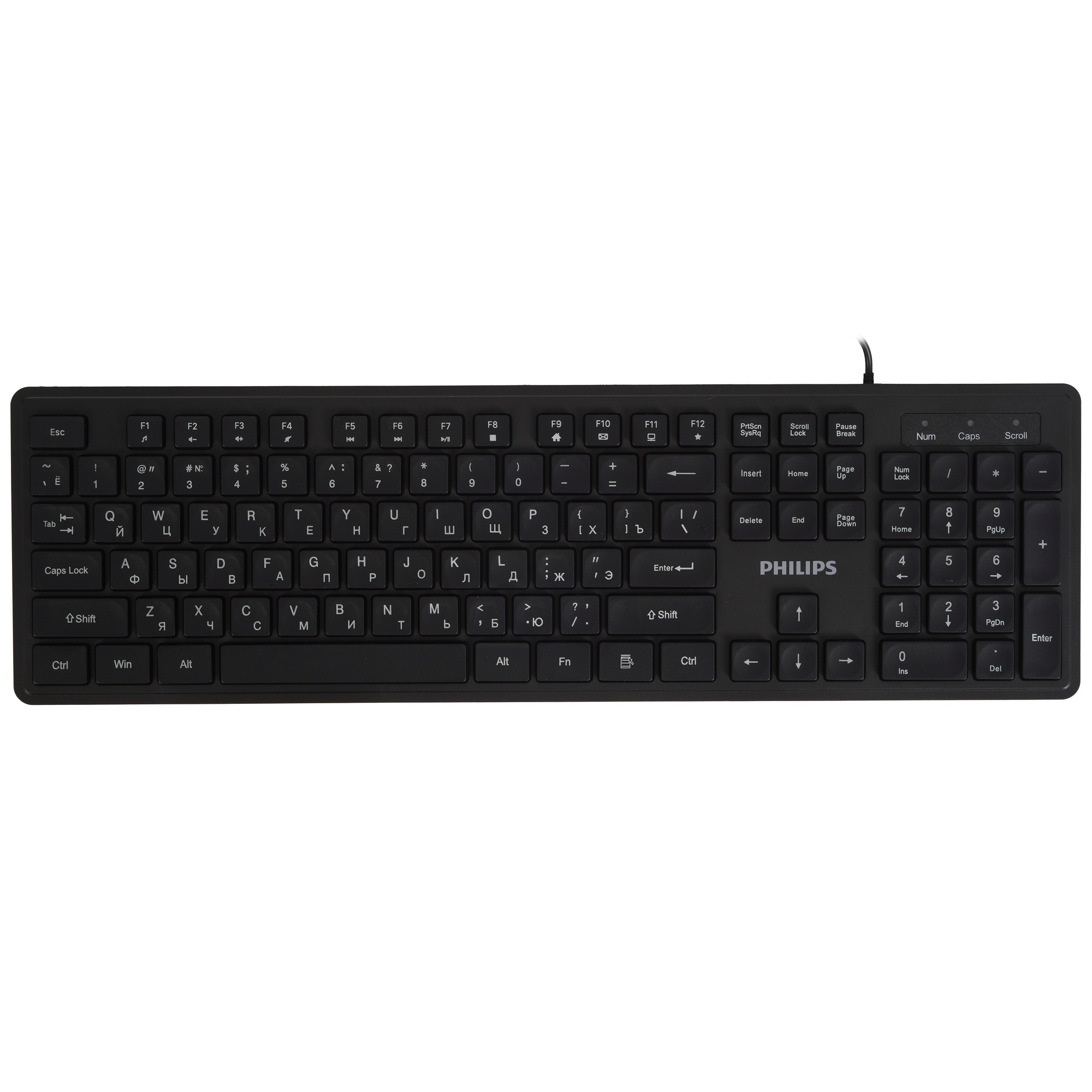 Проводная клавиатура Philips SPK6264, USB 2.0 104 клав, русская заводская раскладка, чёрный