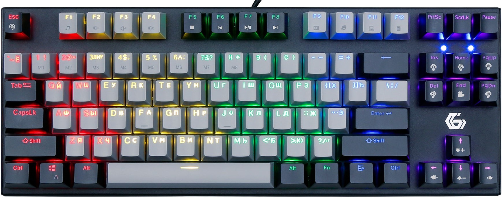 Проводная механическая клавиатура Gembird KB-G600, 87кл, Rainbow, красн.свитчи, 1.8м, черная