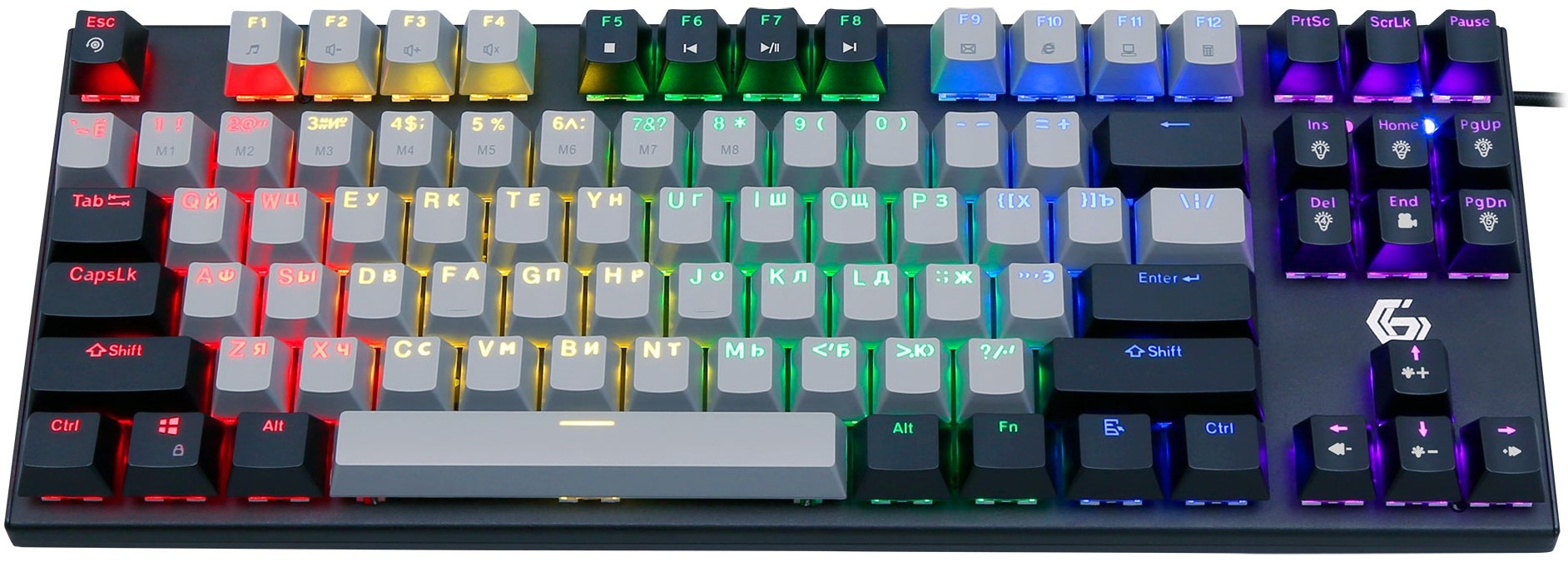 Проводная механическая клавиатура Gembird KB-G600, 87кл, Rainbow, красн.свитчи, 1.8м, черная