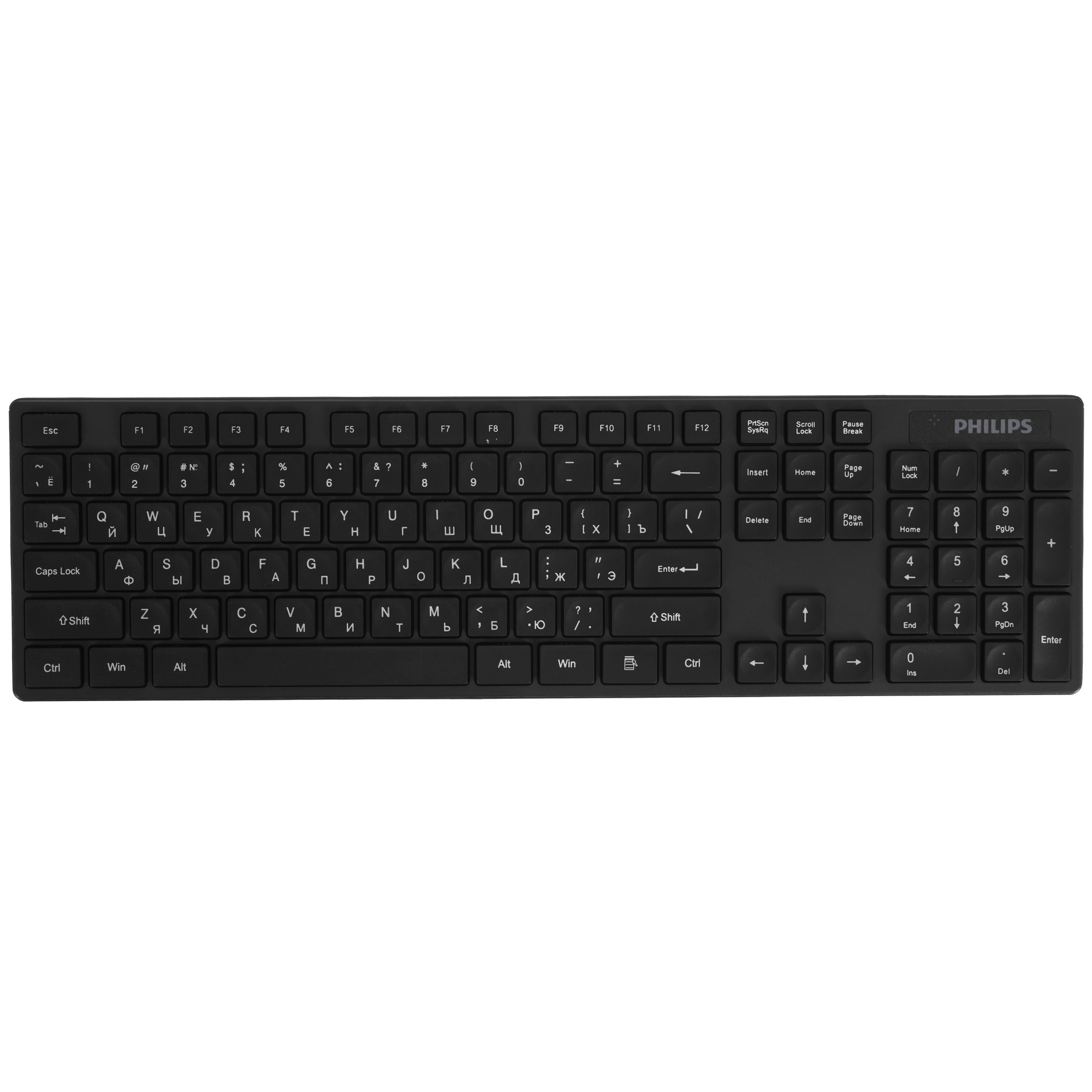 Беспроводная клавиатура Philips SPK6103, 2,4 GHz 104 клав, русская заводская раскладка, бесшумная,