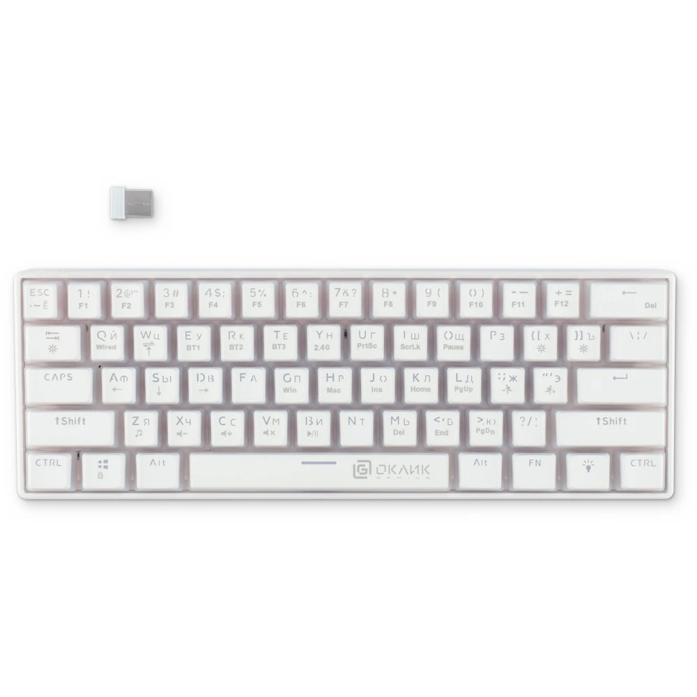 Клавиатура Oklick K763W (1920562) беспроводная, USB, Bluetooth/Радиоканал, белый