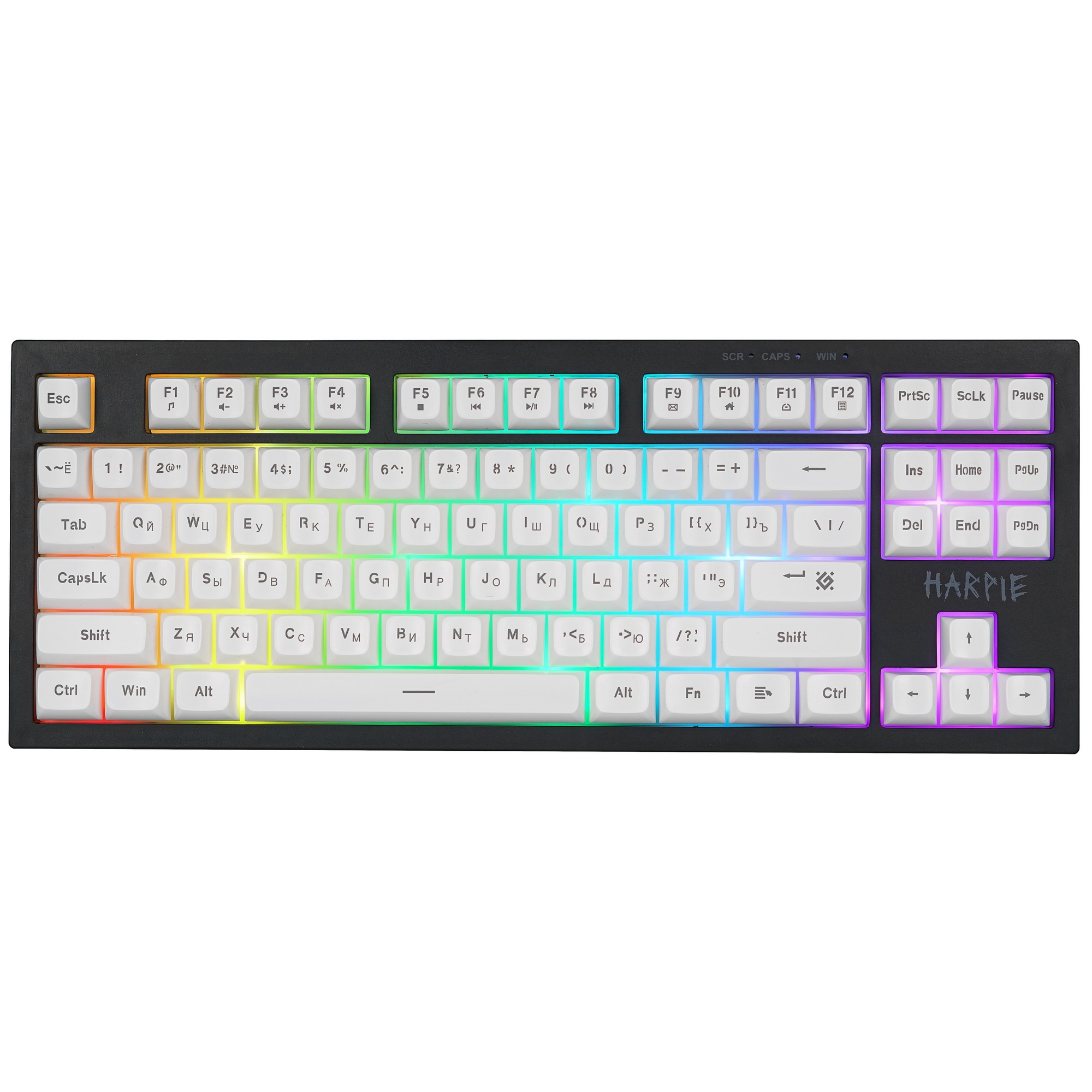Клавиатура DEFENDER (45401) Harpie GK-401 RU,чер/бел,87кн+FN,радуж,1.5м