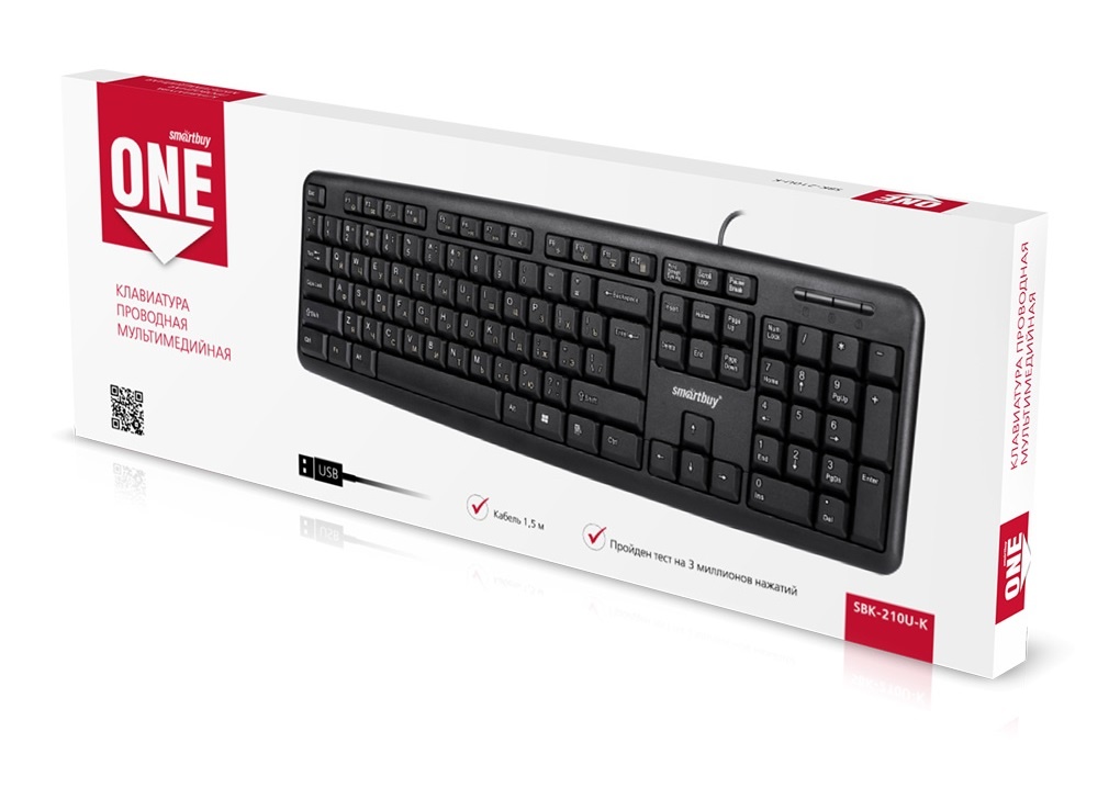Клавиатура проводная мультимедийная SMARTBUY (SBK-210U-K) ONE 210 USB, чёрный