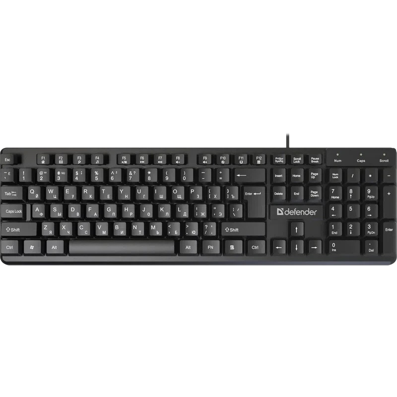 Проводная клавиатура Defender Elemental HB-239 RU, черн,104 кнопки+FN,1.8м
