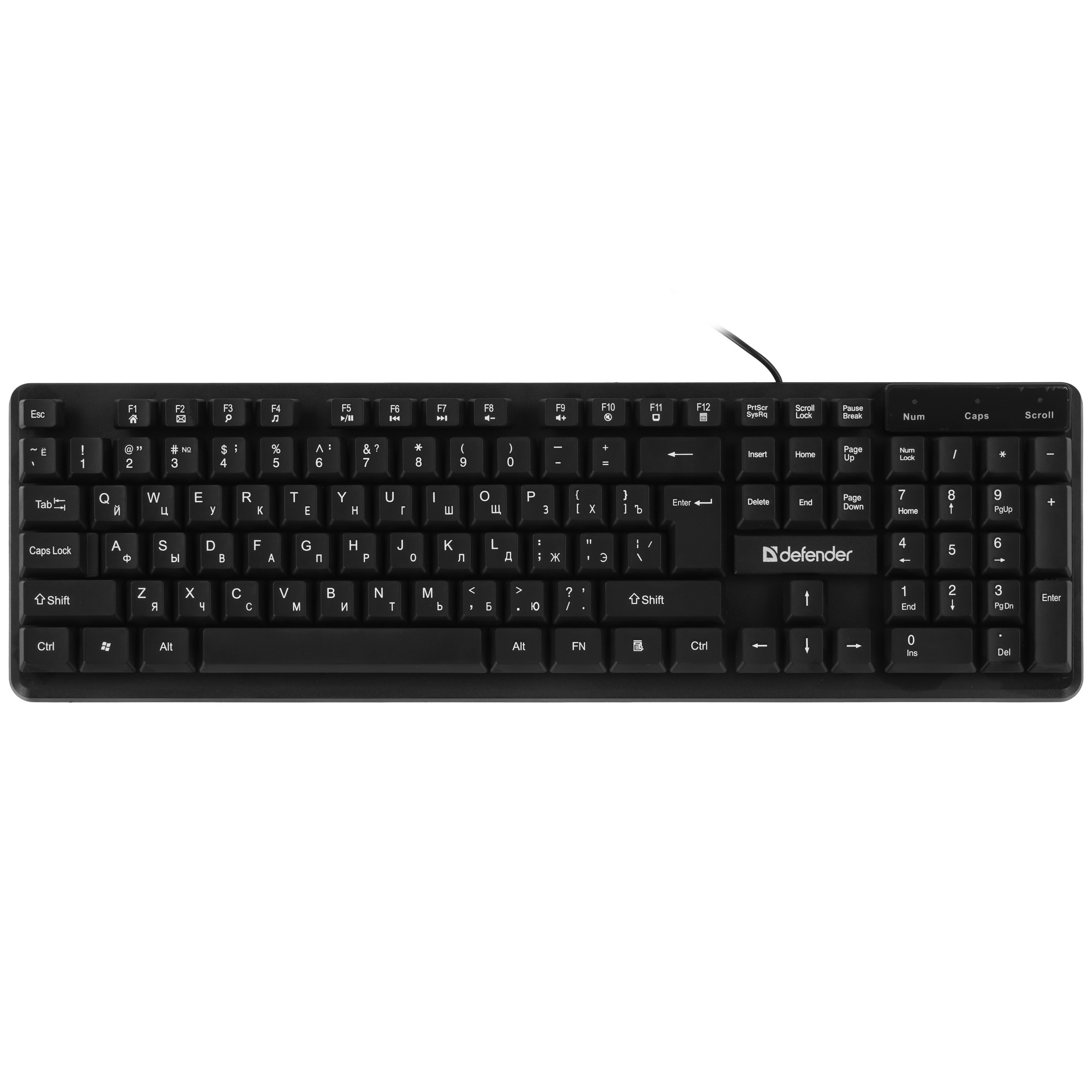Проводная клавиатура Defender Elemental HB-239 RU, черн,104 кнопки+FN,1.8м