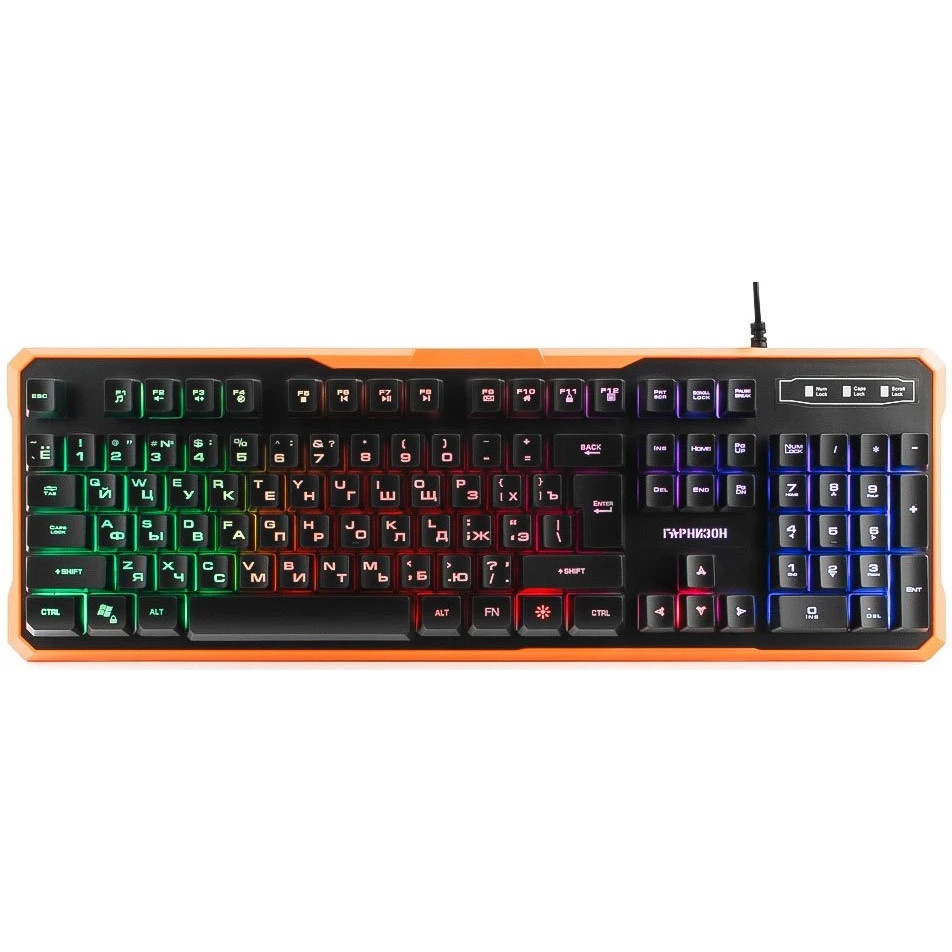 Клавиатура игровая 	Гарнизон GK-320G черный USB, подсветка, код "Survarium", антифантомные клавиш