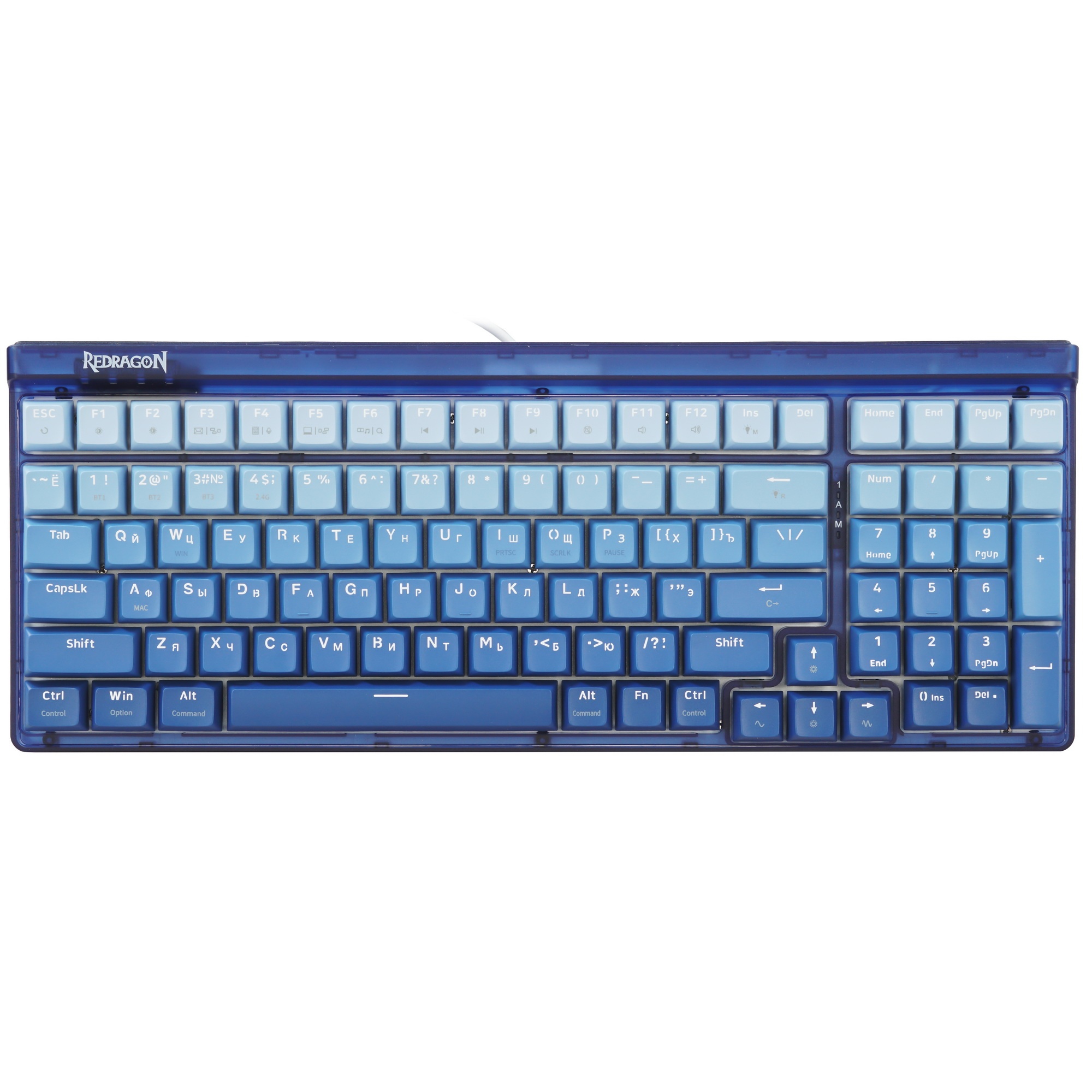 Беспроводная клавиатура Redragon Garen Pro RU RGB, бел/син, градиент,BT+2.4