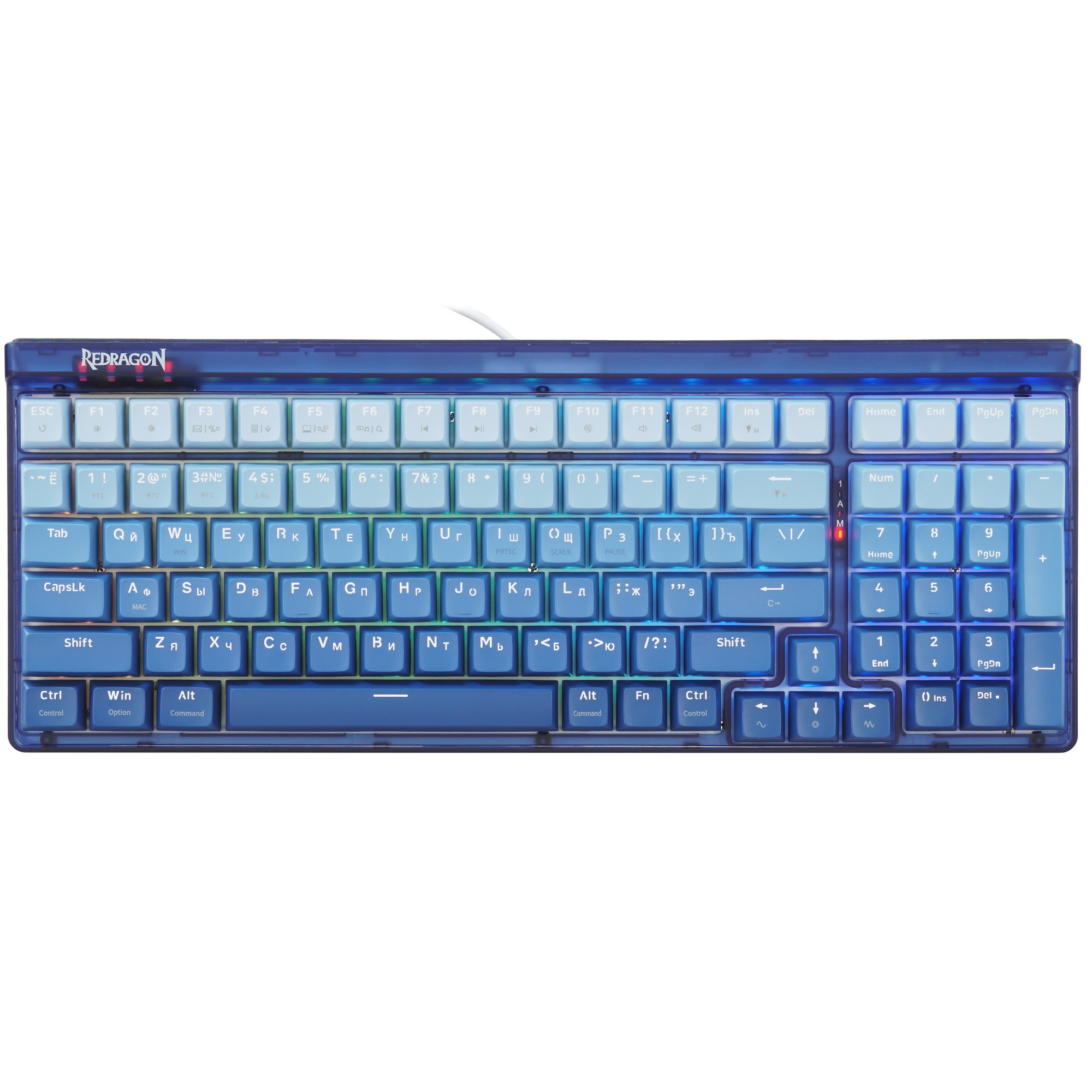 Беспроводная клавиатура Redragon Garen Pro RU RGB, бел/син, градиент,BT+2.4