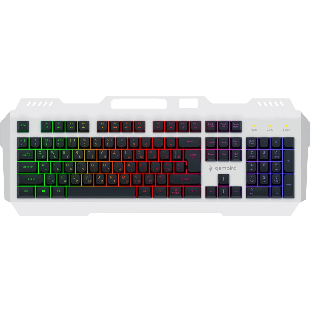 Проводная игровая клавиатура Gembird KB-G710M-S, 104кл, 12Fn, MultiRainbow, метал.корпус, 19кл anti-