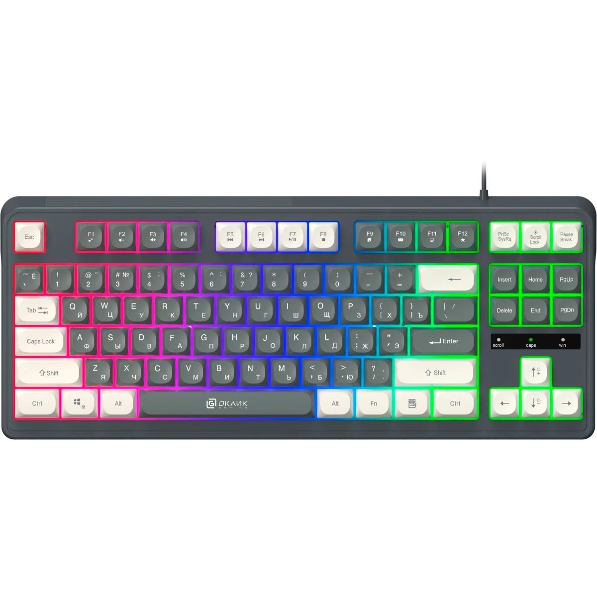 Клавиатура Оклик 711G серый/белый USB Multimedia for gamer LED (1790385) кабель 1.5м