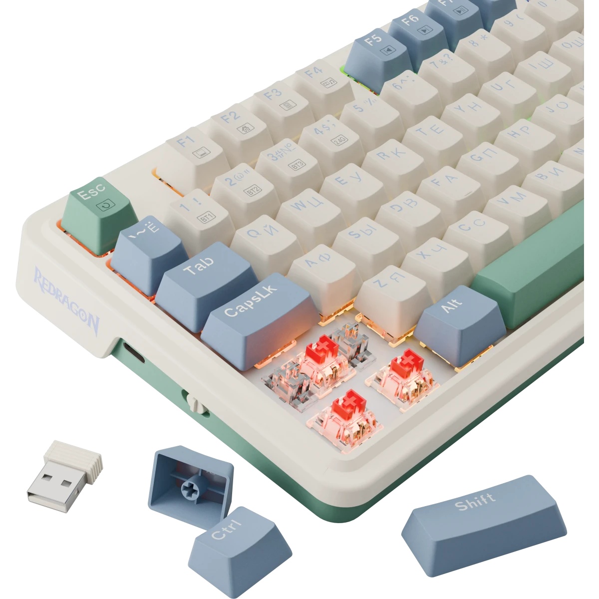Беспроводная клавиатура Redragon Ucal Pro RU,RGB,кре/фиол/зел,BT+2.4,гас_1