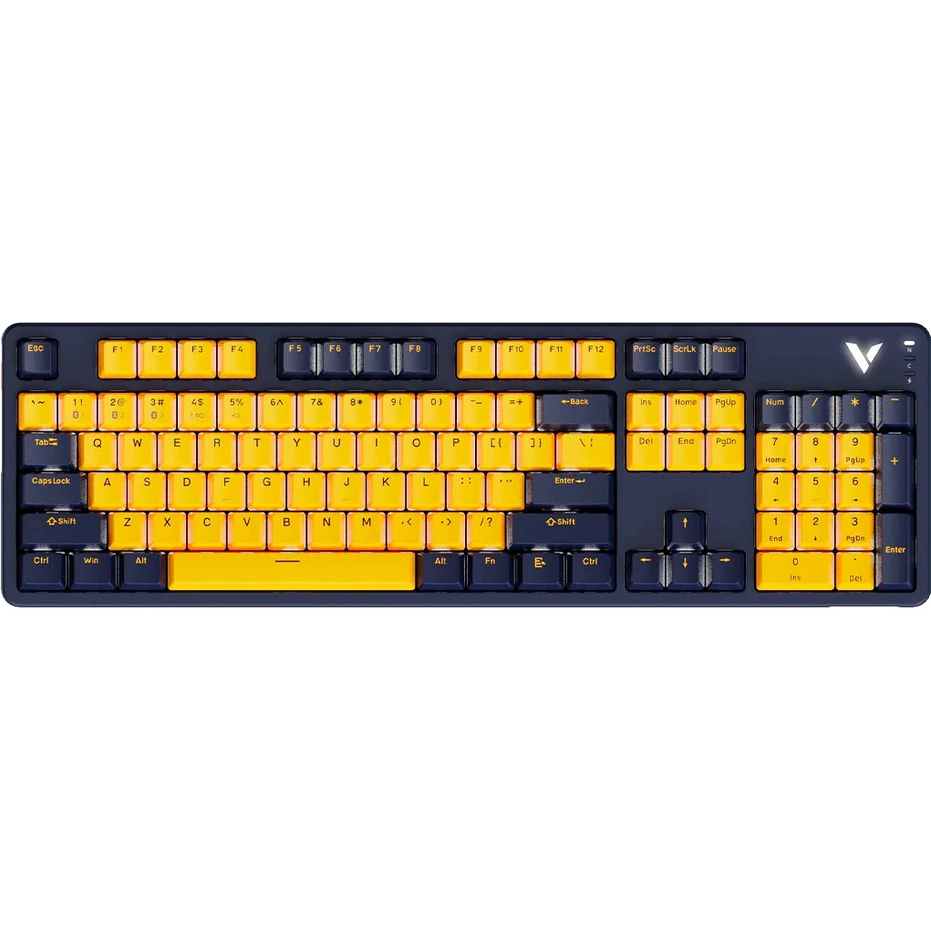 Игровая механическая клавиатура проводная/беспроводная RAPOO V500PRO-Multi-Mode, цвет - желтый/синий