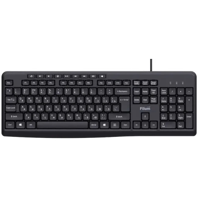 Клавиатура Filum FL-KB10-BK USB 113 кл., мембранная, черная, Windows XP/Vista/7/8/10, MacOS
