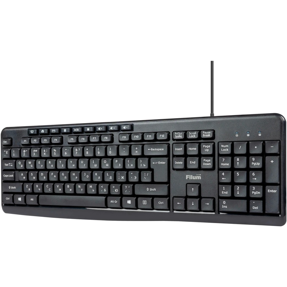Клавиатура Filum FL-KB10-BK USB 113 кл., мембранная, черная, Windows XP/Vista/7/8/10, MacOS