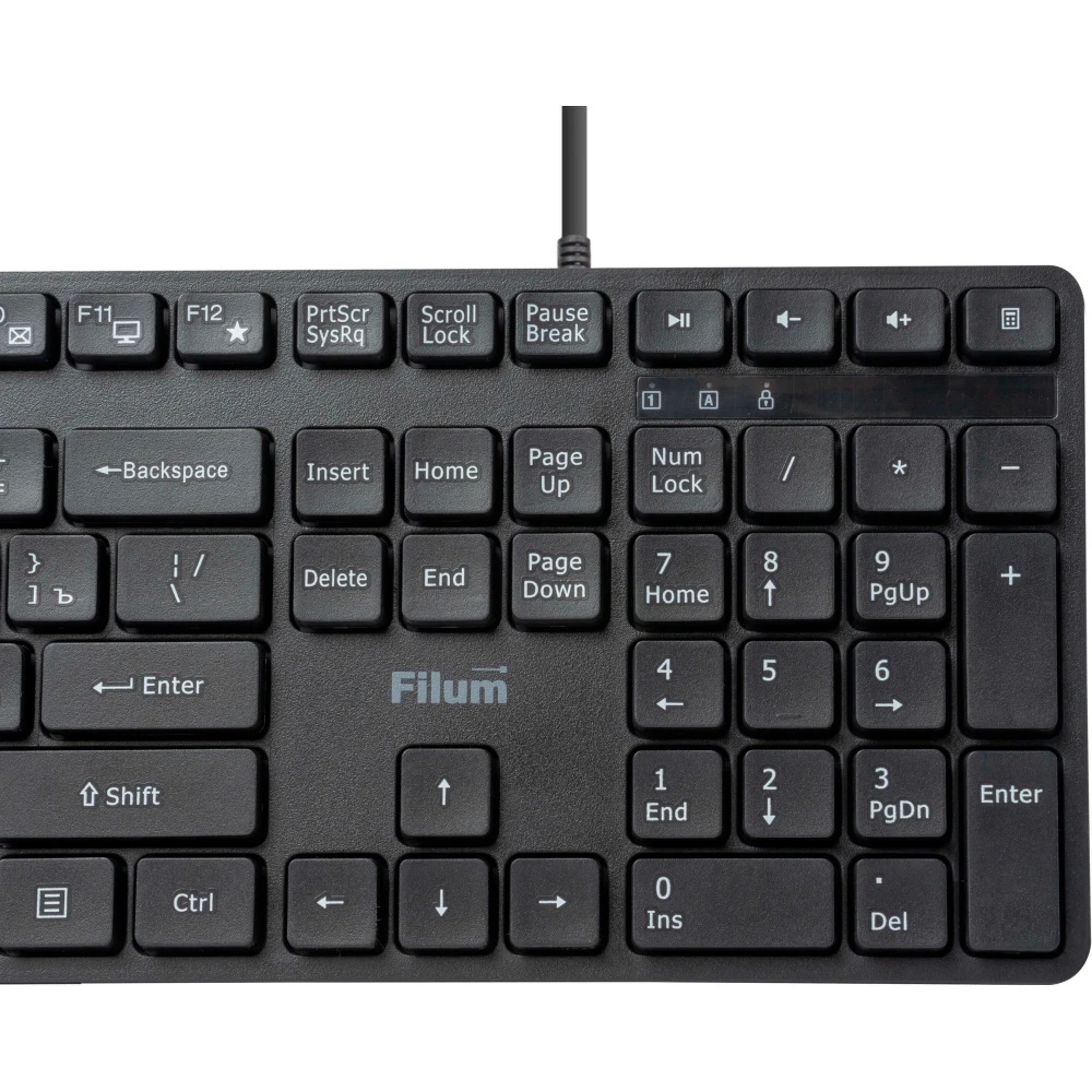 Клавиатура Filum FL-KB15-BK USB 108 кл., мембранная, черная, Windows XP/Vista/7/8/10, MacOS